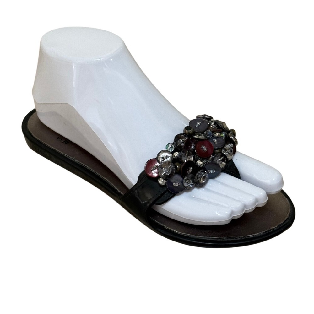 Stuart Weitzman Sandals Women 6 Black Embellished Thong Beaded Glam‎ Slip On
